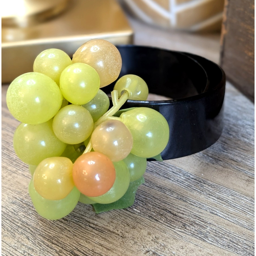 Vintage Style Neiman Marcus Grape Hair Clip Wrap Black Acrylic Fruit Cluster